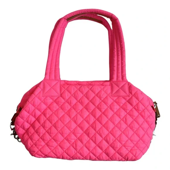 MZ WALLACE Neon Pink Sutton Deluxe Medium Quilted Tote Bag - Picture 3 of 11